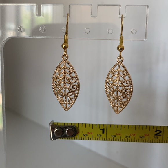 Gold Dangle Fall Leaf Earrings - Picture 8 of 8